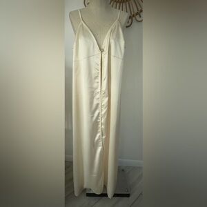 Dee Elly Ruffle Spaghetti Strap short Open Dress ivory Satin large